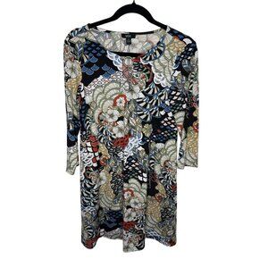 MSK Bold Abstract Print Ring Neck 3/4 Sleeve Shift Dress Small